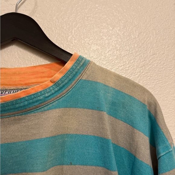 80s Quiksilver Vintage Striped Men’s Blue/Grey Patched Surf Shirt L 24x26 - Picture 4 of 7